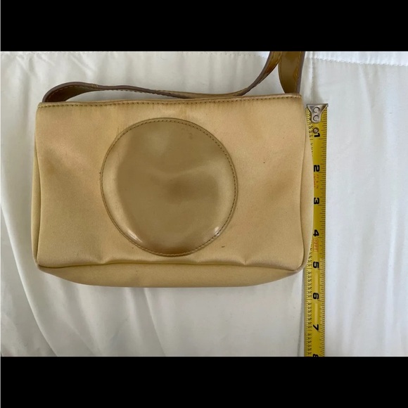 Gap y2k Gold Nylon Handbag with Patent Vinyl Circle Applique - Picture 2 of 5